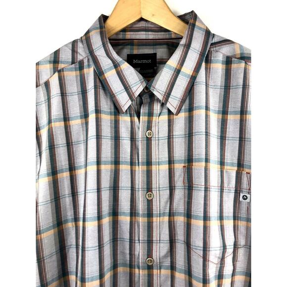 Marmot Barnabe Mens Large Auburn Heather Plaid Short Sleeve Shirt MSRP $60 - Picture 3 of 7